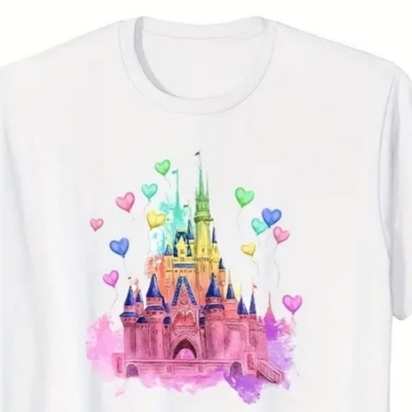 DISNEY CASTLE Shirt princess pink castle white shirt adult SM - XXL - Picture 1 of 4